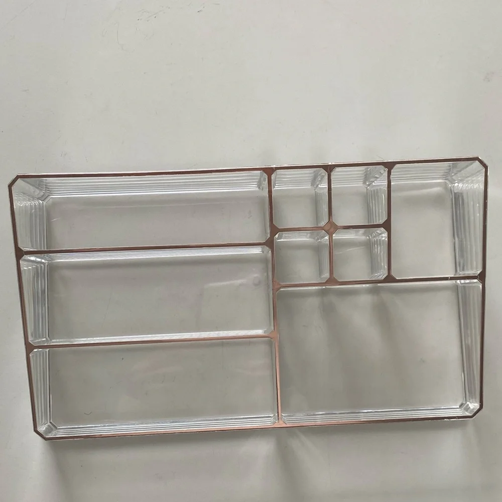 Large Clear Acrylic Makeup or Desk Organizer with Rose Gold Accents 11